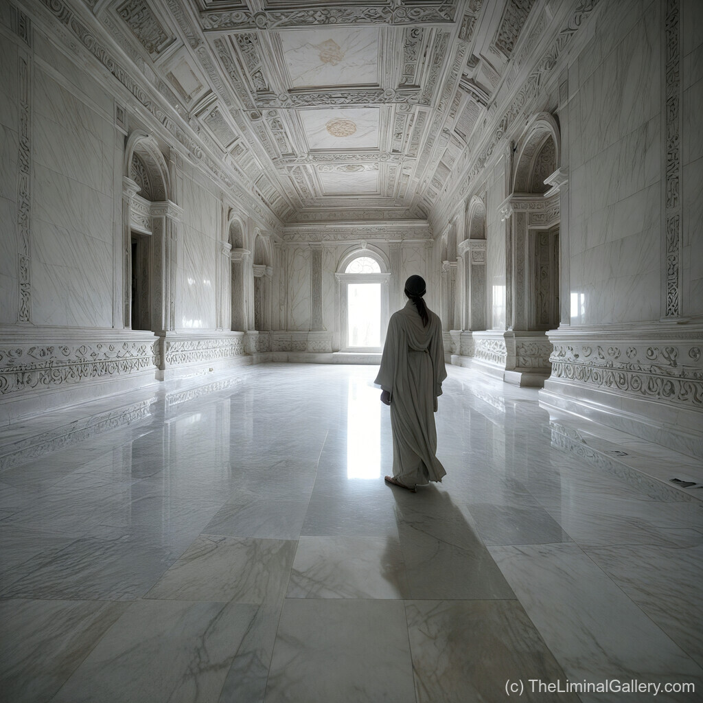 Traverse sacred marble halls steeped in silence and reverence, blending timeless elegance with spiritual serenity.